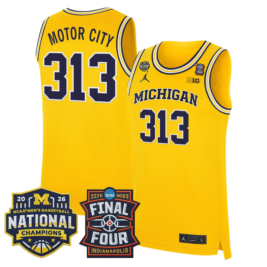 Men's Michigan Wolverines 2026 Final Four & National Champions Patch Basketball Jersey - All Stitched
