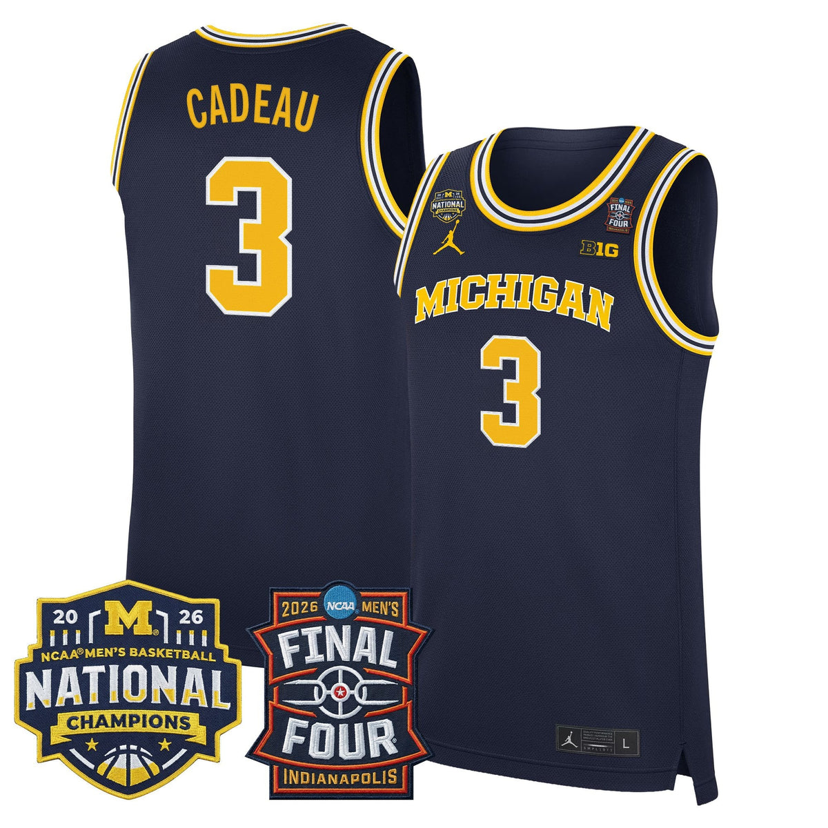 Men's Michigan Wolverines 2026 Final Four & National Champions Patch Basketball Jersey - All Stitched