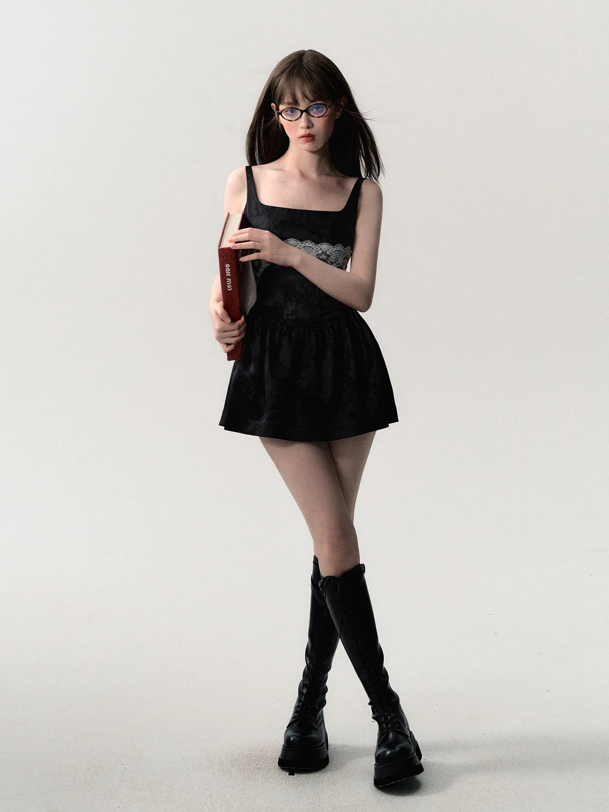 High Quality Hot Selling Lace Jacquard Spliced Dress with Bow Tie Waist Cinching Suspender Skirt Wholesale Vestidos Sexy Dress