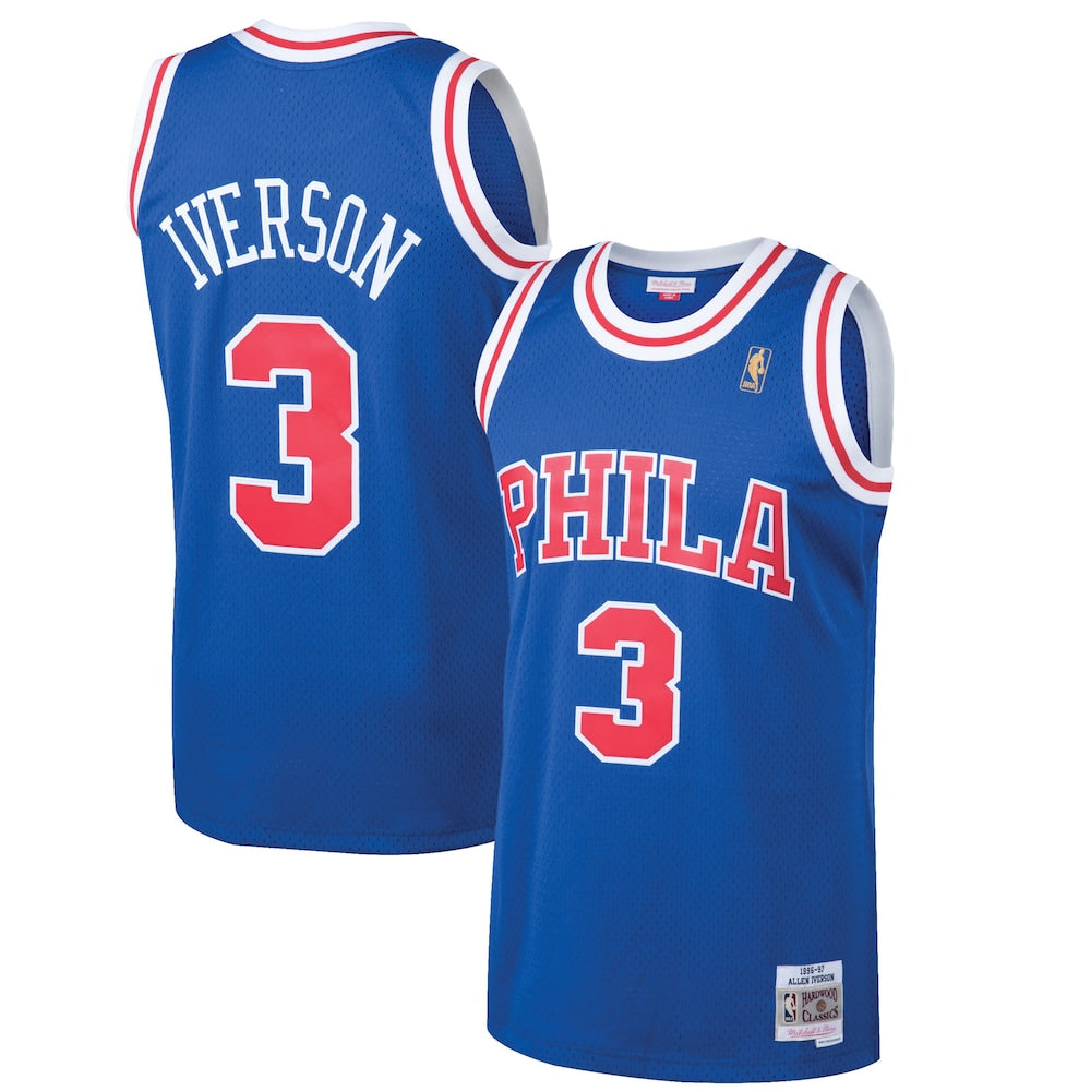 Allen Iverson Royal Philadelphia 76Ers 1996 97 Hardwood Classics Swingman Jersey | Stitched Jersey RTJS 12130